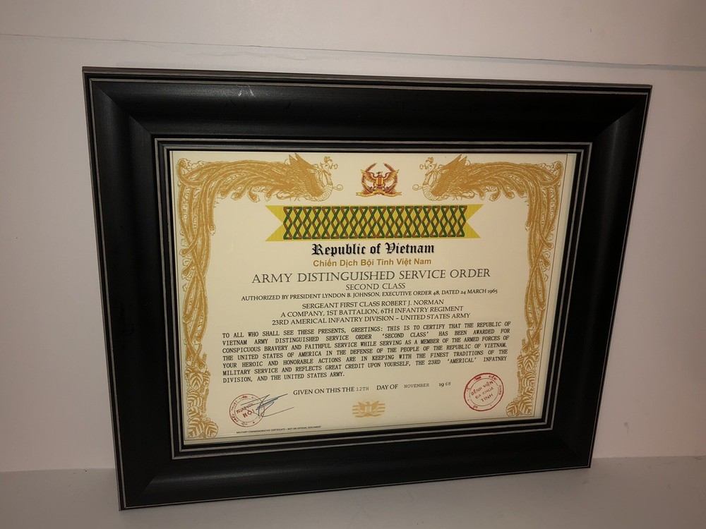 VIETNAM ~ ARMY DISTINGUISHED SERVICE ORDER CERTIFICATE-SECOND CLASS w/Printing