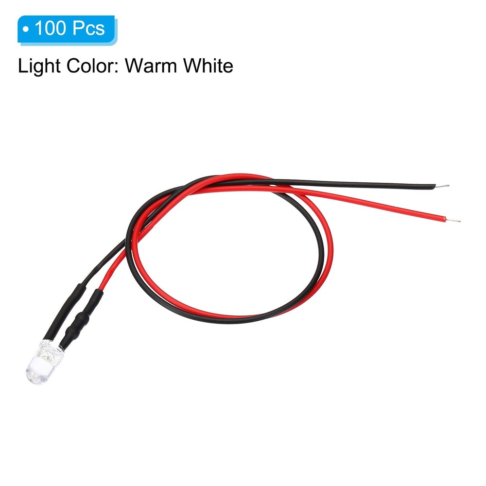 5mm LED Diode Light, 100 Pcs 3-6V DC Pre Wired Mini LED Lights Bulb Light-Emi...