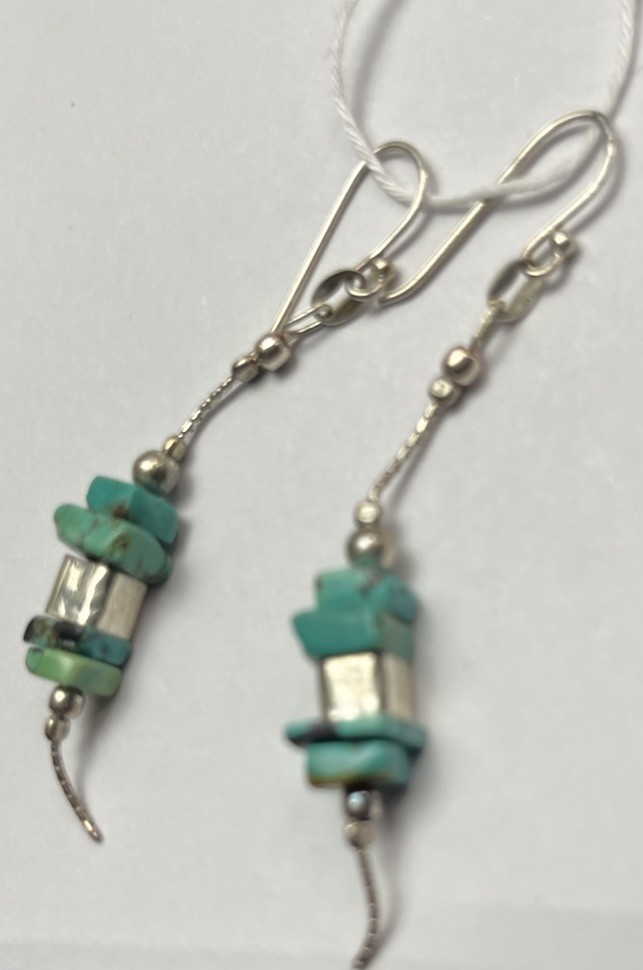 Handmade Turquoise Dangle Earrings Sterling Silver 925 Maker’s Mark