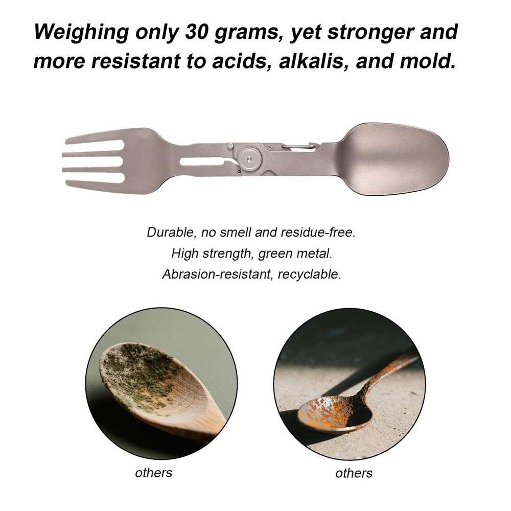 3in1 Titanium Rotating Spork, Metal Folding Foldable Camping Fork and Spoon L...