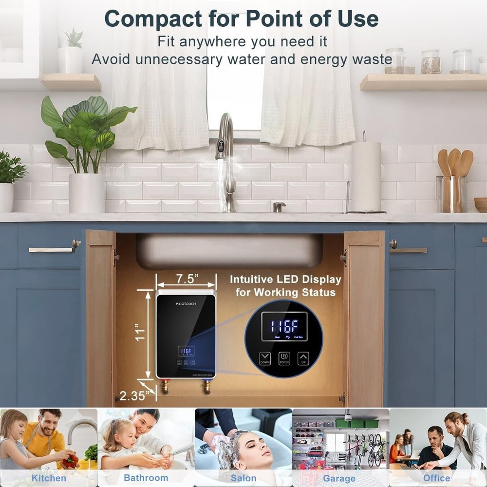 Calentador De Agua Sin Tanque LCD Electrico 5.5kW 220V US Para Cocina Ducha Casa