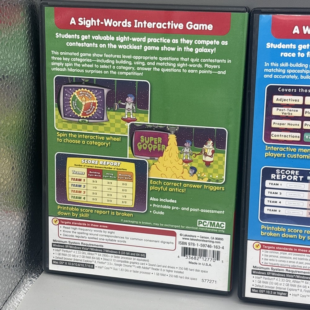 3 Lakeshore Games Grades 1-2 /Pre K - K Language Interactive CD-ROM Mac/PC