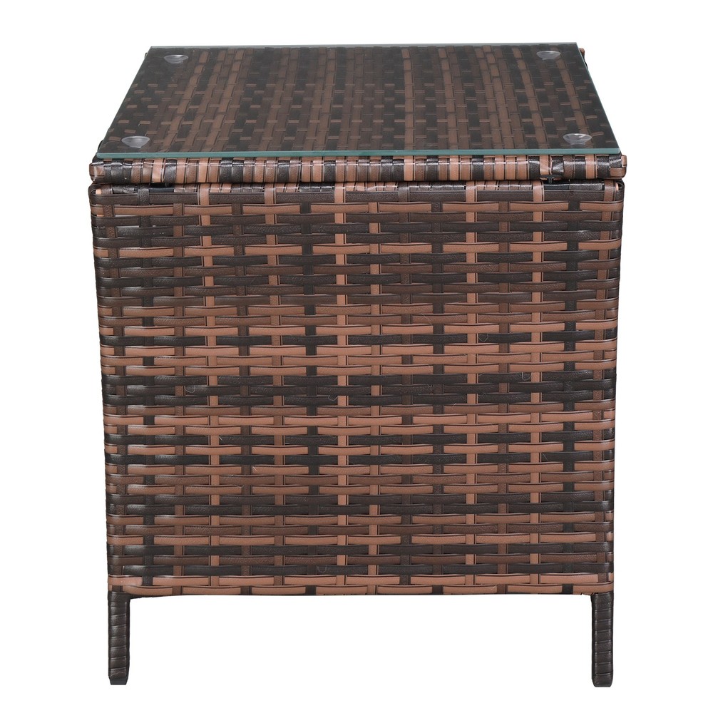 Glass Surface Brown Gradient Iron Frame Rattan Side Table