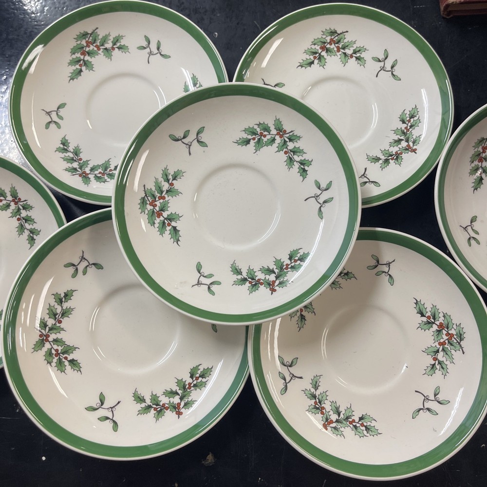 7 Vintage Spode Christmas Tree England Saucers