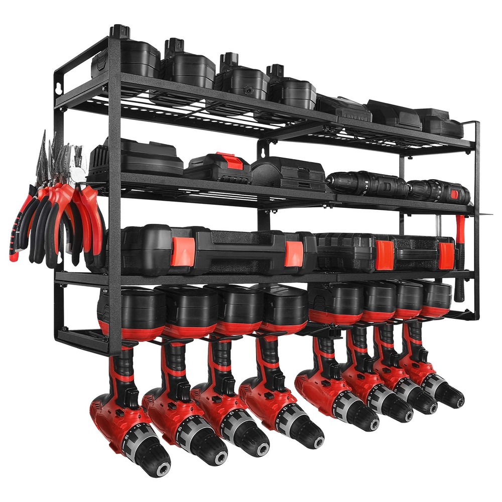 VEVOR Power Tool Organizer Wall Mount 4-Layer Tool Storage Rack 8 Drill Holders