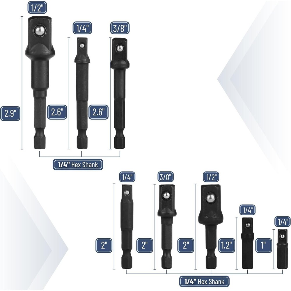 9Pcs Socket Adapter Drill Bits Set Hex Impact Driver Tools 1/4" 3/8" 1/2" Shank