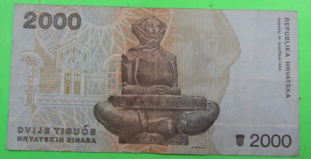 CROATIA, 2000 DINARA, P#23, 1992