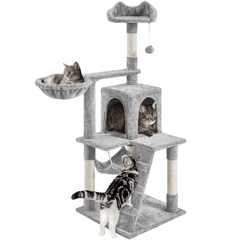 54" Cat Tree Tower Hammock Basket Scratching Post Multi Level Small Cats New