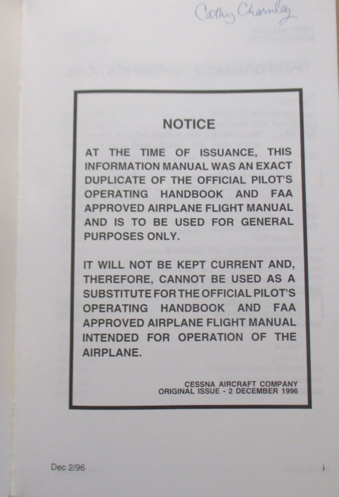 Skyhawk Model 172R Information Manual