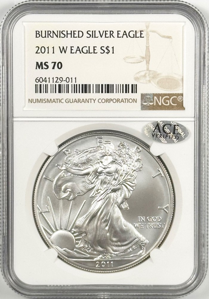 2011-W $1 BURNISHED SILVER EAGLE NGC MS70