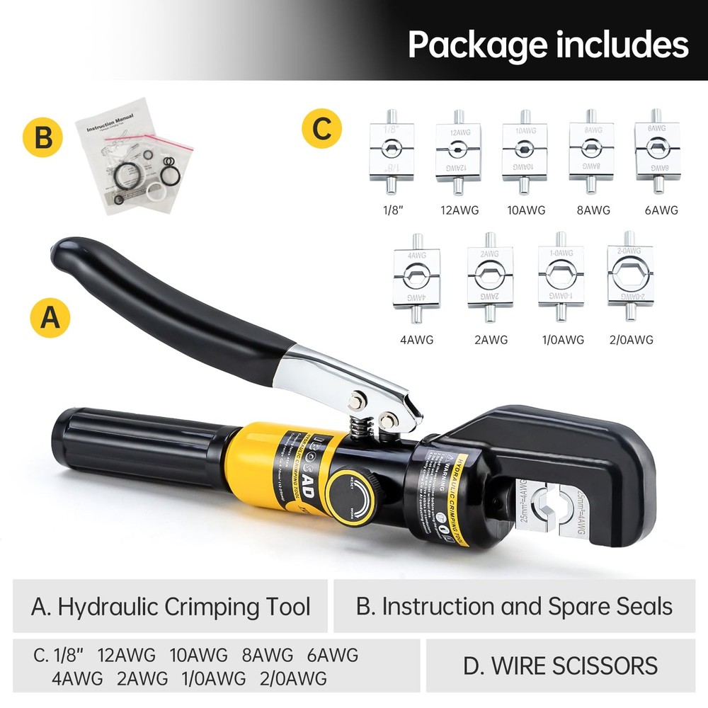 10 Tons Hydraulic Wire Battery Cable Lug Terminal Crimper Crimping Tool With ...