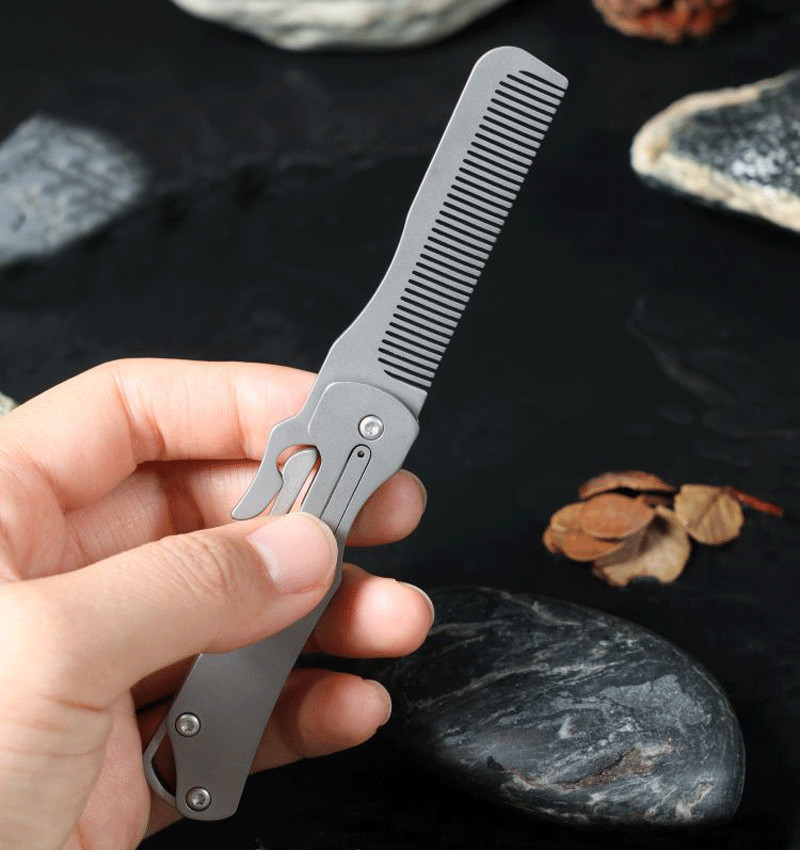 Titanium Folding Comb for Beard & Hair Styling | EDC Pocket Multi-Tools Gift
