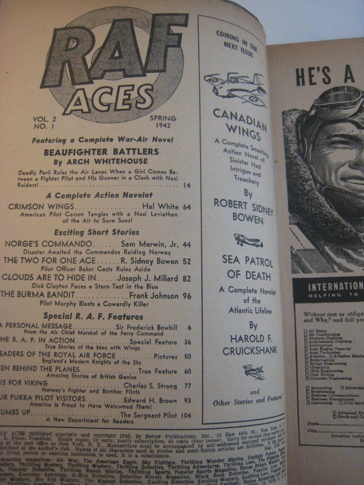 ' RAF Aces ' Pulp.. Spring 1942 ... V. 2 # 1