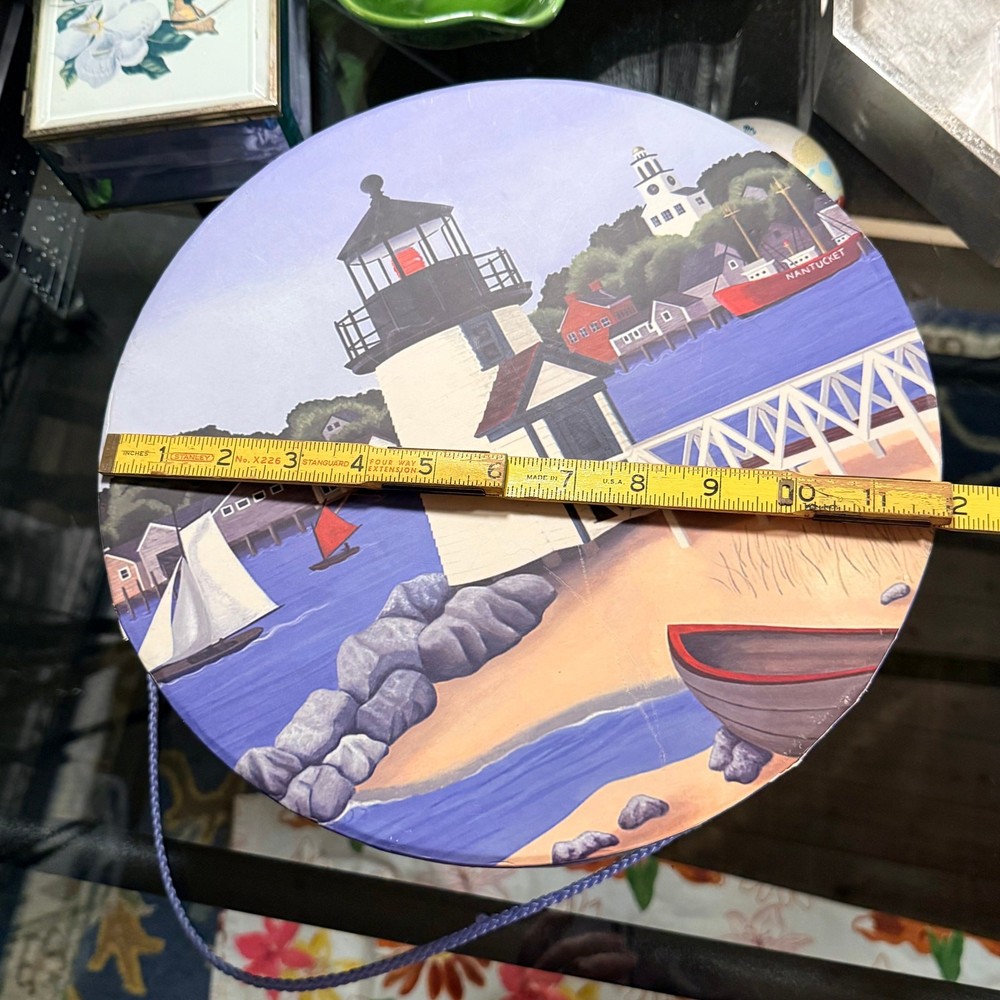 Claire Murray Lighthouse Coastal Design Round Storage Hat Box
