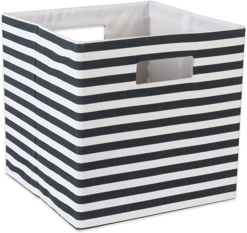 Collapsible Polyester Storage Cube, Pinstripe, Black, Large