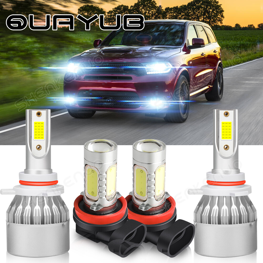 For Dodge Durango 2014-2015 - 4x White LED Headlight & Fog Light Bulbs Combo Kit