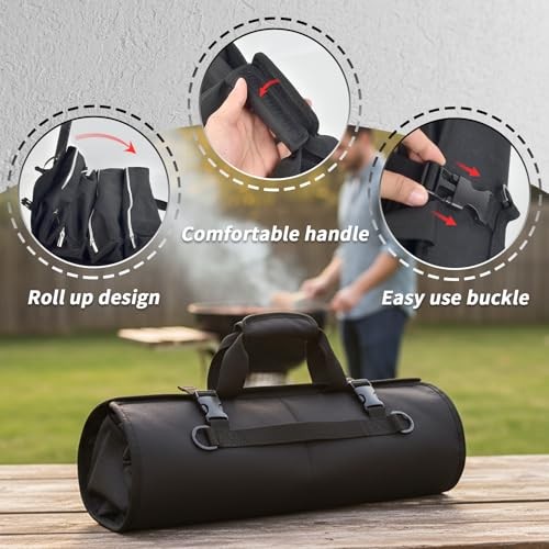 Grill Tool Accessory Storage Bag Roll Up, BBQ Tools Carry Orangizer Case for