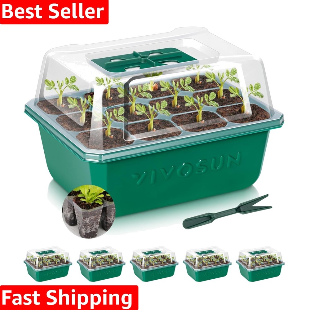 6-Pack Seed Starter Trays, 72-Cell Seed Starter Kit with Humidity Dome, Flat ...