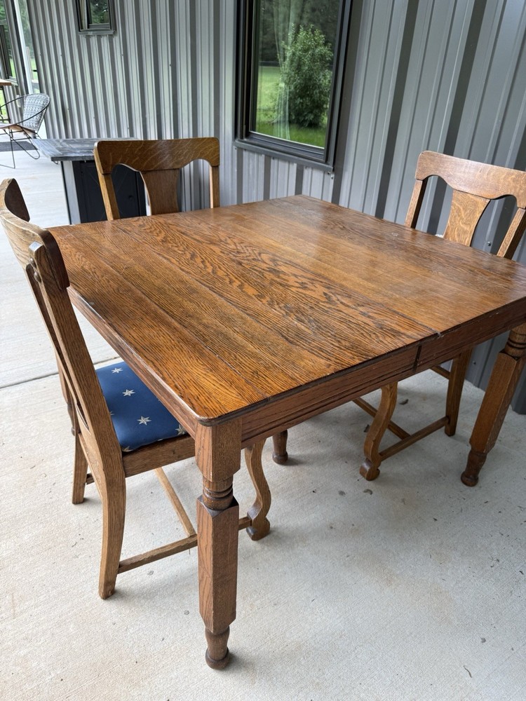 Wood Rectangular Dining Table Set w/ 6 Chairs, Brown Medium Tone Star Cushions