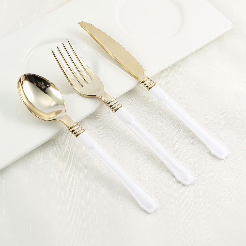 Metallic Gold Forks with White Handle Wedding Dinner Party Disposable Tableware
