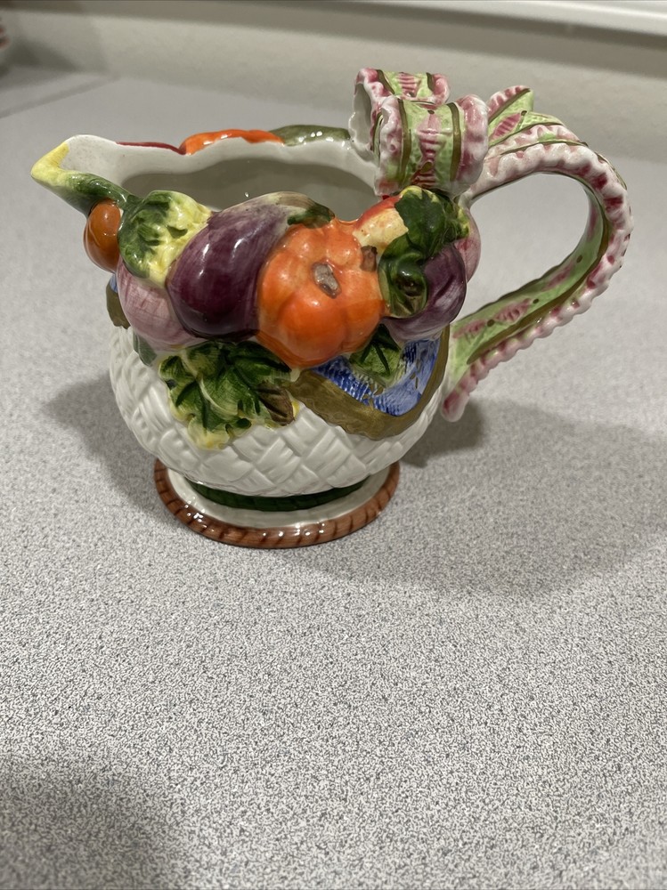 Vintage Creamer Milk Vegetables Bow Ornate Ceramic Kitchen Tea Serving