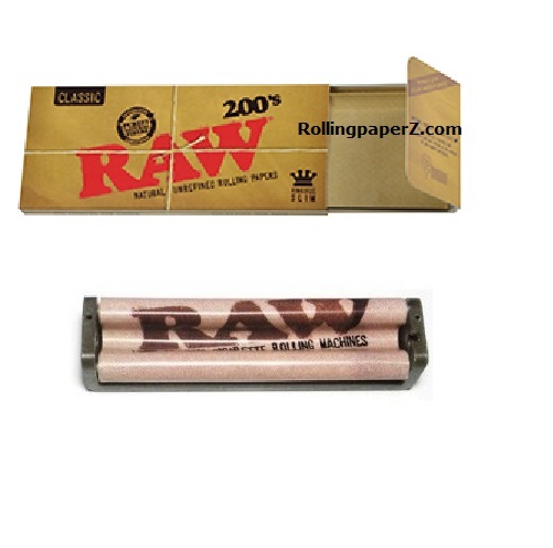 RAW 200's Classic King Size Slim FLAT PACK - Rolling papers + 110mm ROLLER