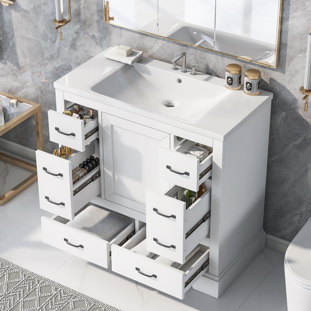 36" Bathroom Vanity with Sink Combo, Six Drawers, Multi-Functional Drawer Divi