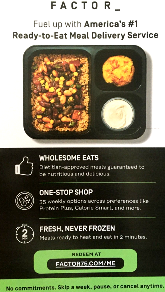 FACTOR go.factor75.com $200 OFF CODE New Subscription READY MADE MEALS DELIVERED