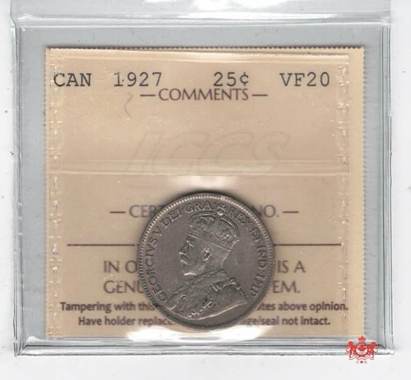 1927 Canada 25 Cents - ICCS VF20 - XAO 618