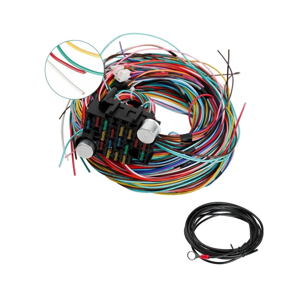 Universal Extra Long Wires 21 Circuit Wiring Harness Hotrod Kit Compatible wi...