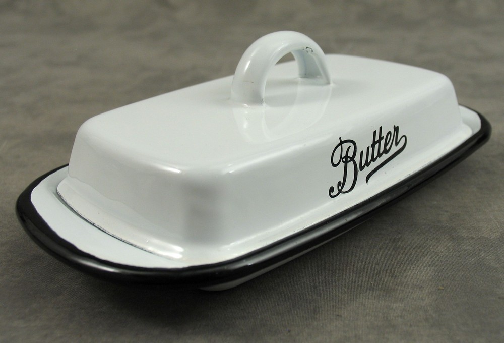 WHITE ENAMEL BUTTER DISH for Stick Butter ENAMELWARE