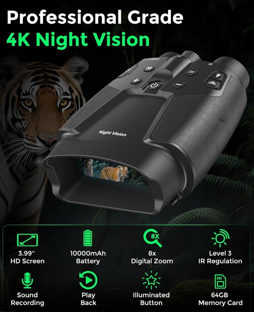 Rechargeable Night Vision Binoculars, 64GB Included