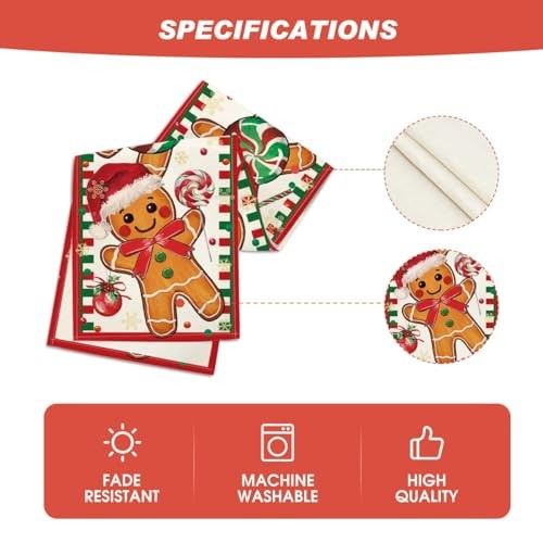 Gingerbread Candy Cane Christmas Table Runner, 13" x 72", Table Runner Red