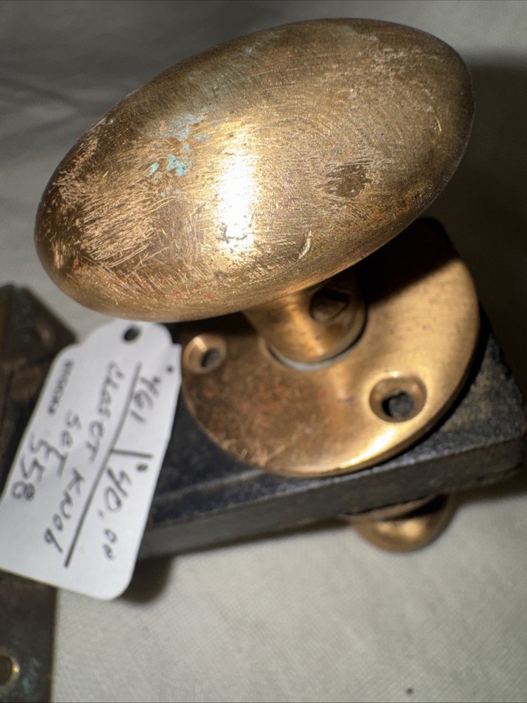 Vintage HEAVY Solid Ornate Oval Brass Door Or Closet Knobs