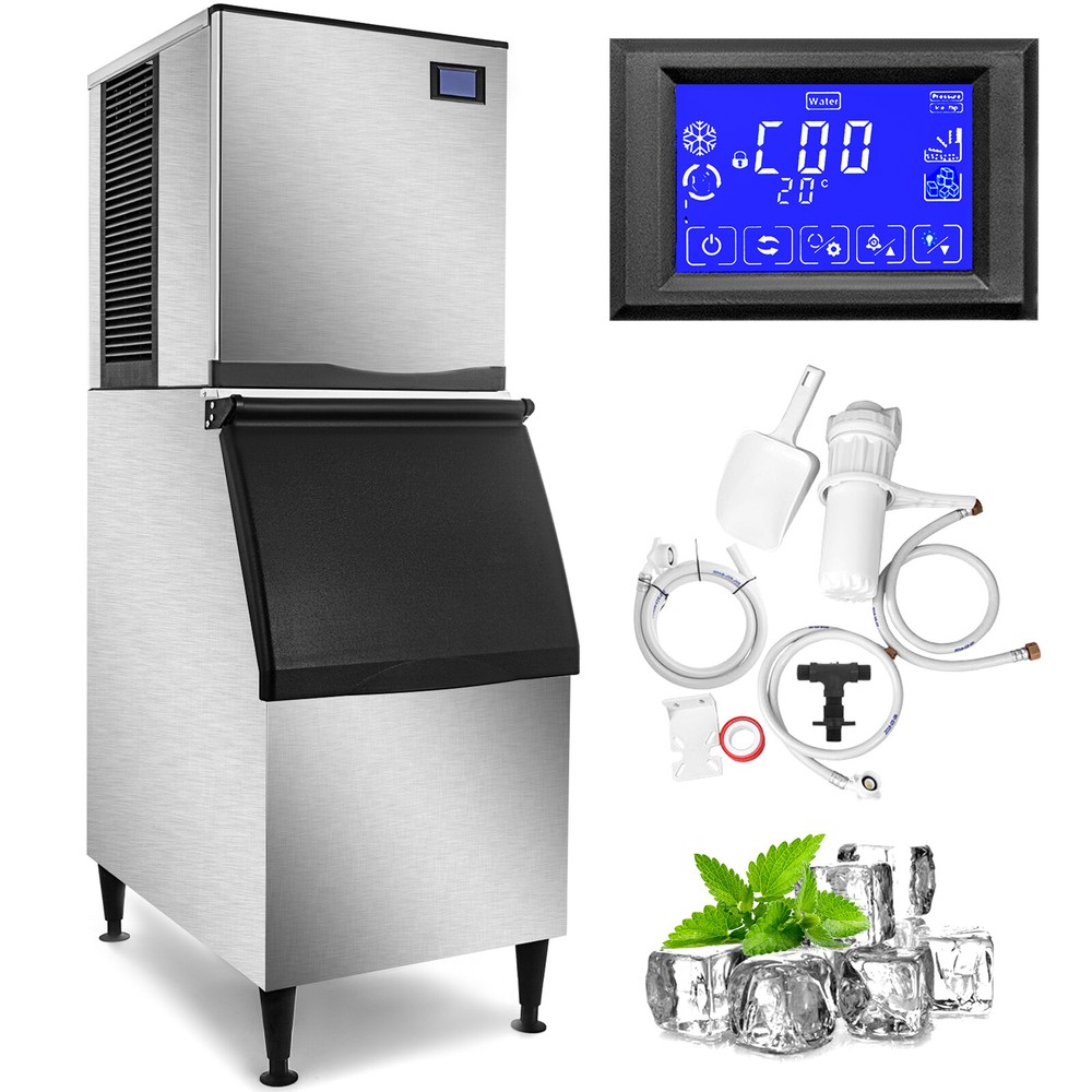 1000lbs/24H Ice Machine w/ 639lbs Storage Bin Automatic Cleaning Ice Machine
