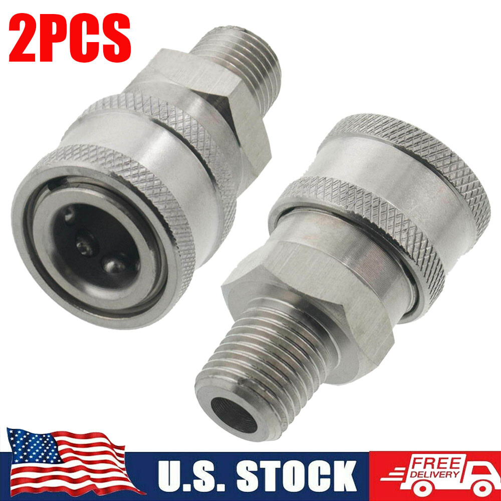 2x Stainless Steel Pressure Washer 1/4" NPT Male Quick Connect Socket Coupler US