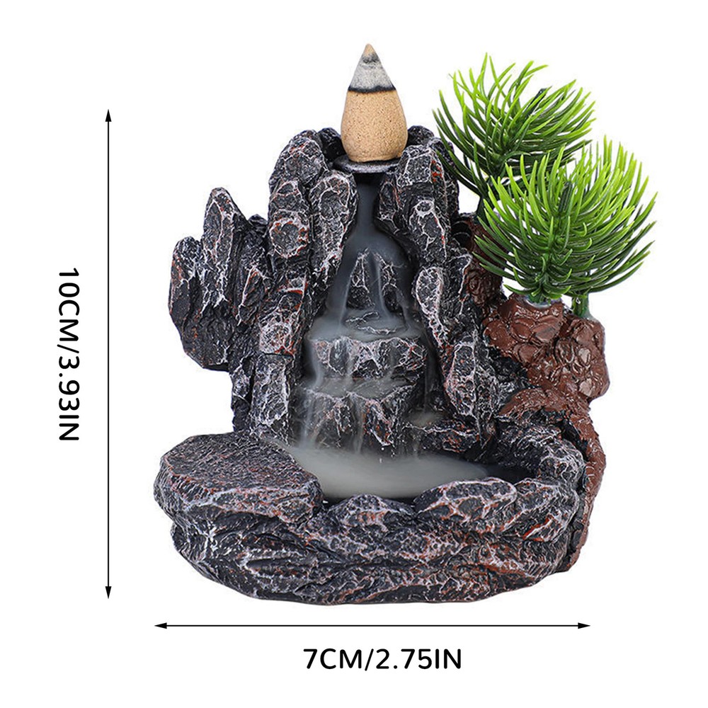 **Resin Backflow Incense Burner Waterfall Mountain River Aromatherapy Holder**