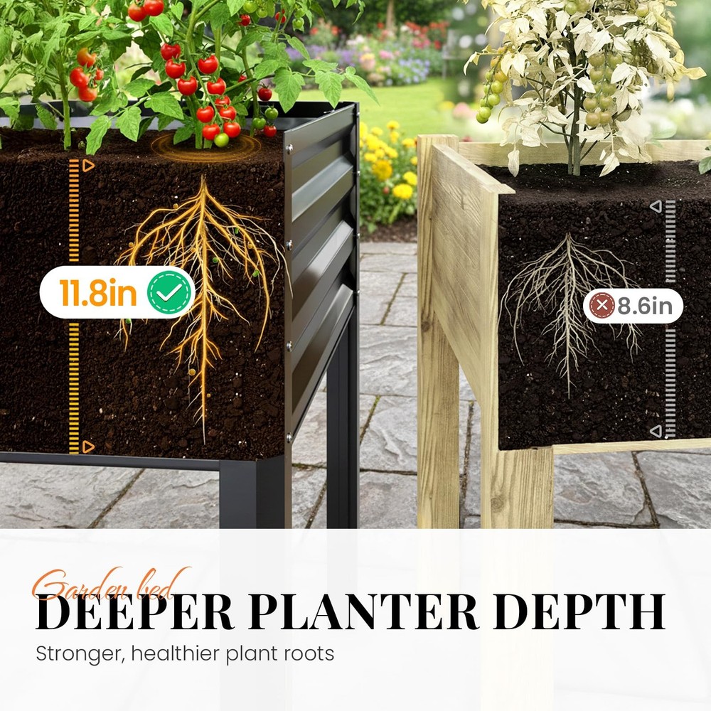 Large Raised Garden Bed with Legs & Storage Shelf Galvanized Elevated Planter...
