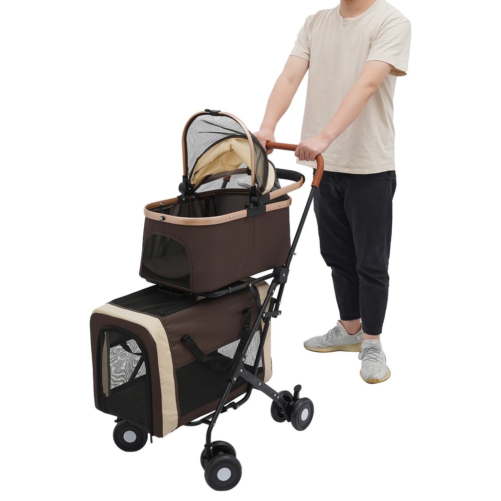 Dog & Cat 2-tier Pet Stroller, Foldable Pet Stroller for Small & Medium Dogs