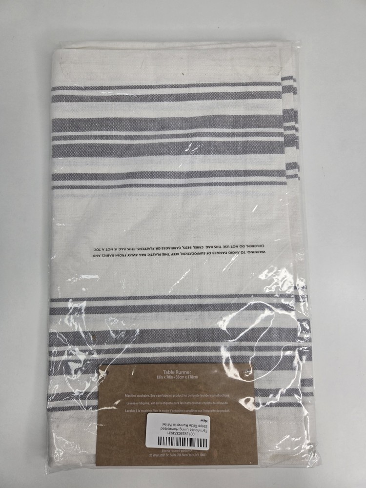 Elrene Farmhouse Stripe Table Runner 13x70 White Gray Cotton Rustic