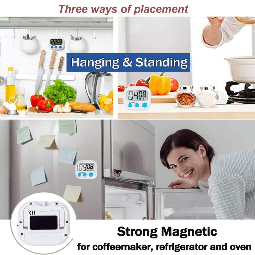Large Screen Digital Kitchen Timer, Magnetic Timer, Big Digits Loud Alarm