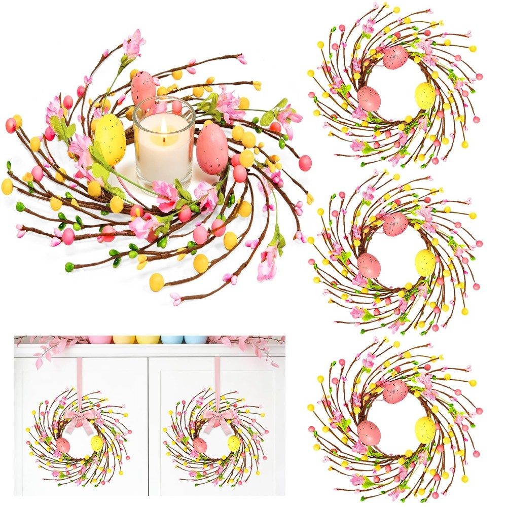 4 Pcs Easter Decorations Small Easter Wreath, 11 Inch Easter Decor Mini Easter..