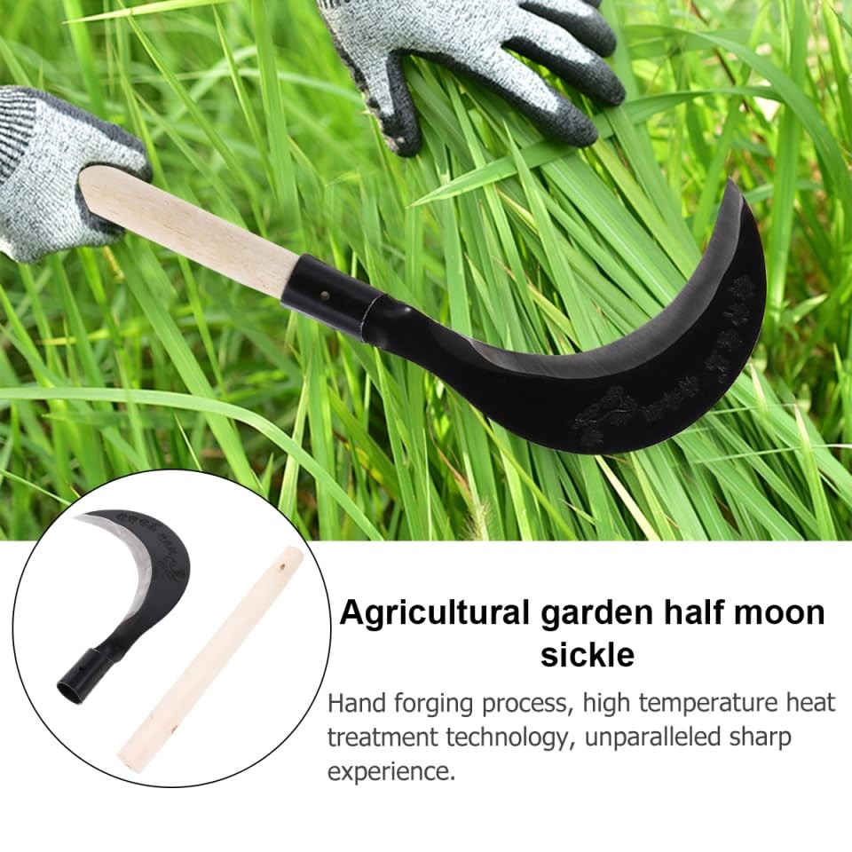 Long-Handled Grass Sickle Hand Tool with Comfortable Grip for Weeding and