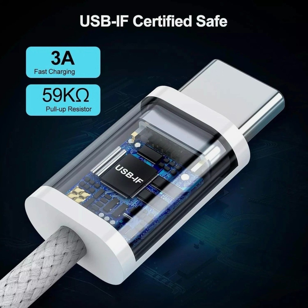 5-Pack USB-C to USB-C Fast Charging Data SYNC Cable Nylon Braided Silver 3ft