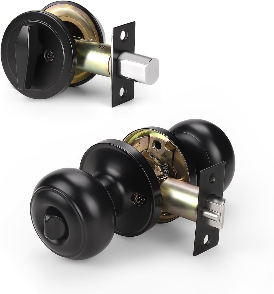 KNOBWELL 3 Pack Keyed Alike Entry Door Knobs and Single 3 Pack, Black