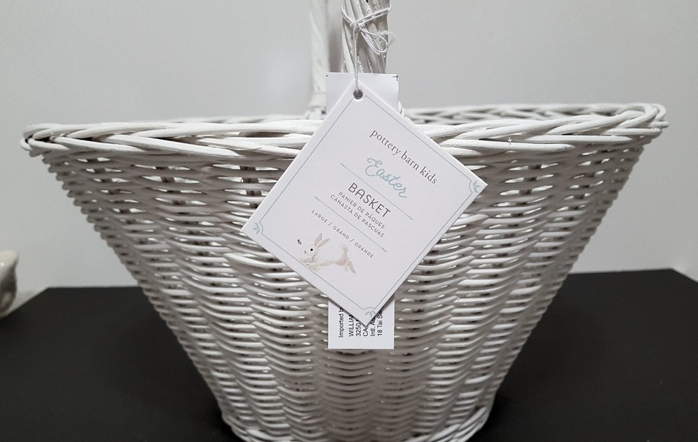 Pottery Barn Large White Wicker Basket 12" NWT Easter Holiday Spring