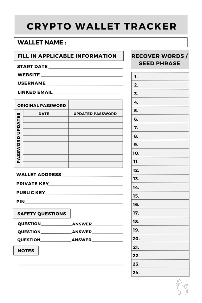 Crypto Password Keeper | Cryptocurrency Recovery Phrase | 120 pages