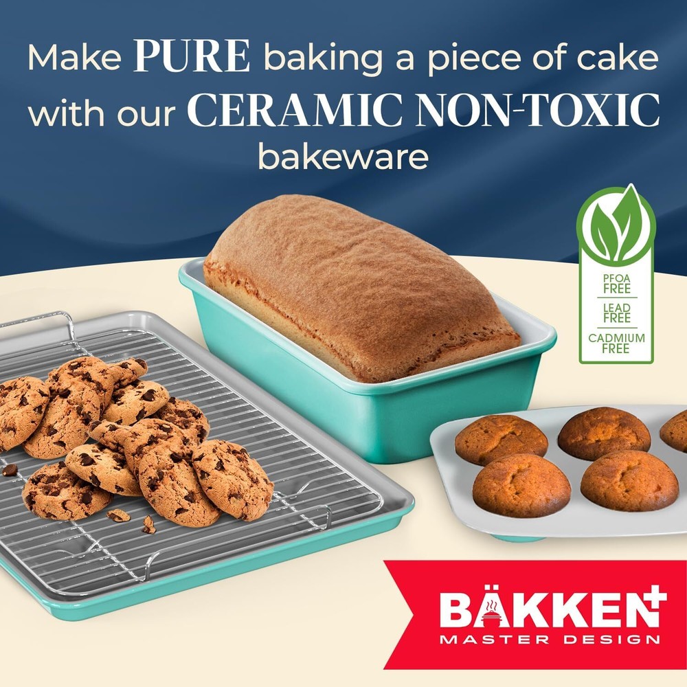 Bakken 8-Piece Stackable Bakeware Set - Ceramic Non-Stick Coating, Baking Sheets