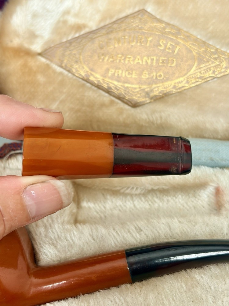 Vtg Bakelite Pipe Set Czechoslovakia Butterscotch Catalin w/ Case Century Set