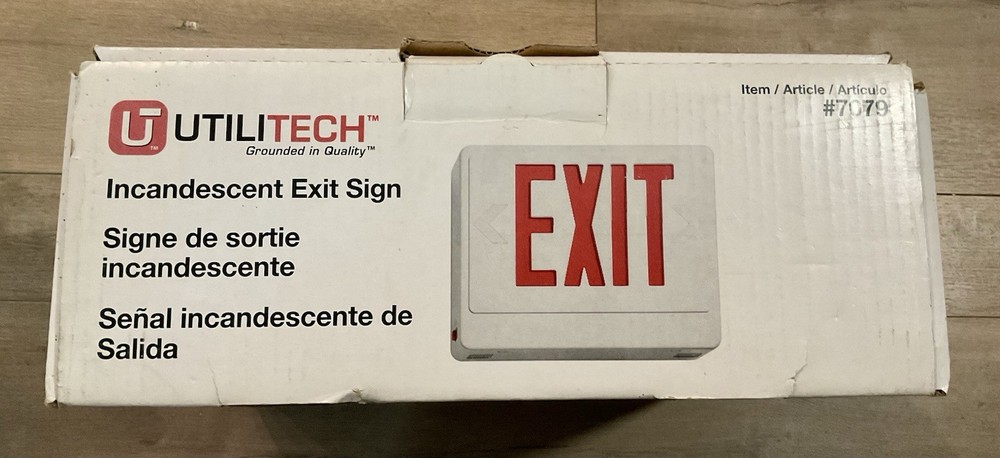 NIB UTILITECH #0007079 DUAL COLOR LED EXIT SIGN DOUBLE SIDED NiCd BATTERY BACKUP